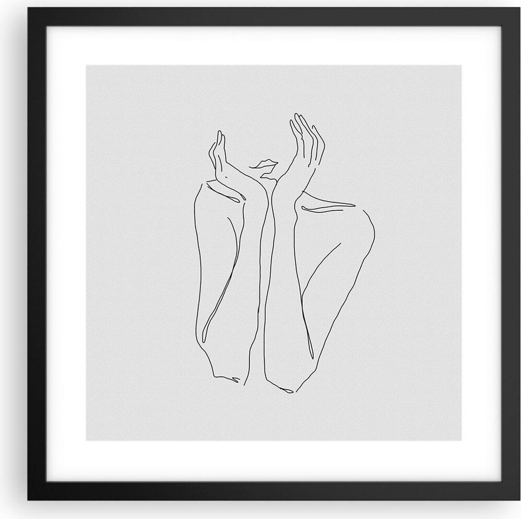 Gerahmtes Poster - Schwarzer Rahmen - Träumerei Frau Skizze - 40x40 cm - Wand Bild - Wanddeko - Wandbilder - Kunstposter - Wandposter - Bilderrahm...