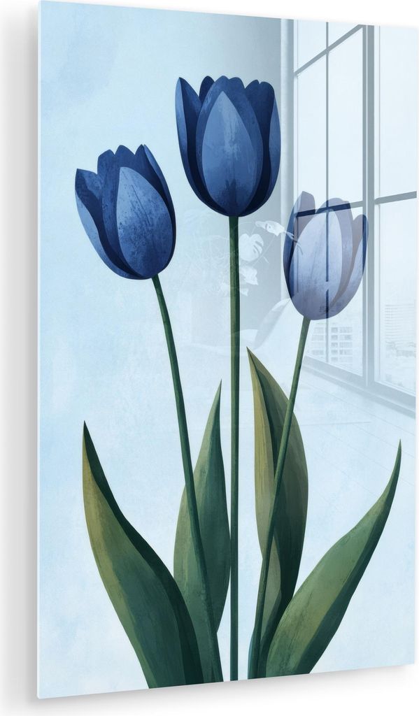 MuchoWow Glasbilder - Bilder auf Wandbild - Foto auf Glas Tulpen - Blau - Blätter 80x120 cm Wanddekoration aus Glas - Acrylglasbild - Acrylbilder ...