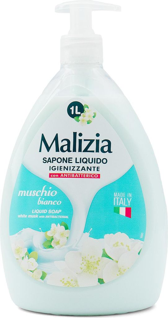 Malizia Antibacteriële vloeibare zeep, 1 liter, witte Productafbeelding 