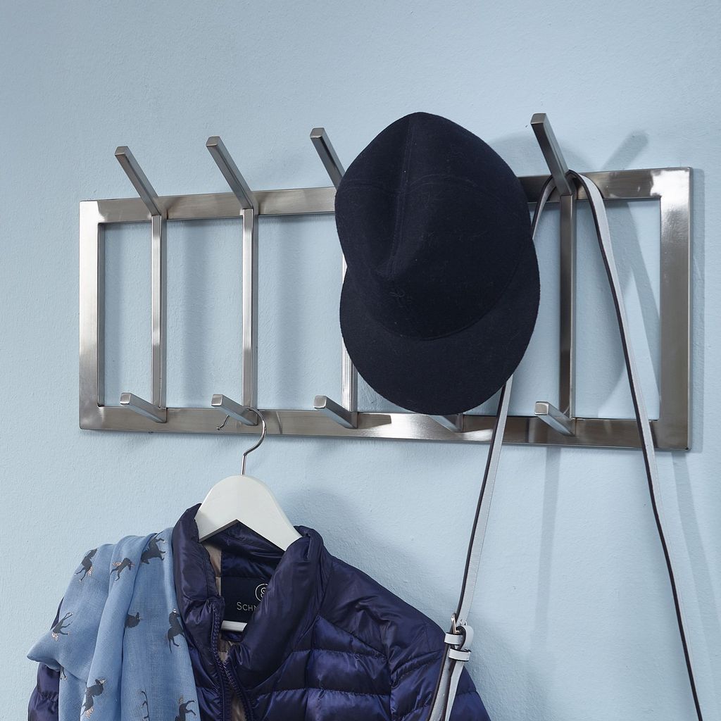 FineBuy Wandgarderobe Metall Silber 65 cm - Design Garderobenpaneel - Wand Garderobenleiste mit Hakenleiste - 10 Kleiderhaken