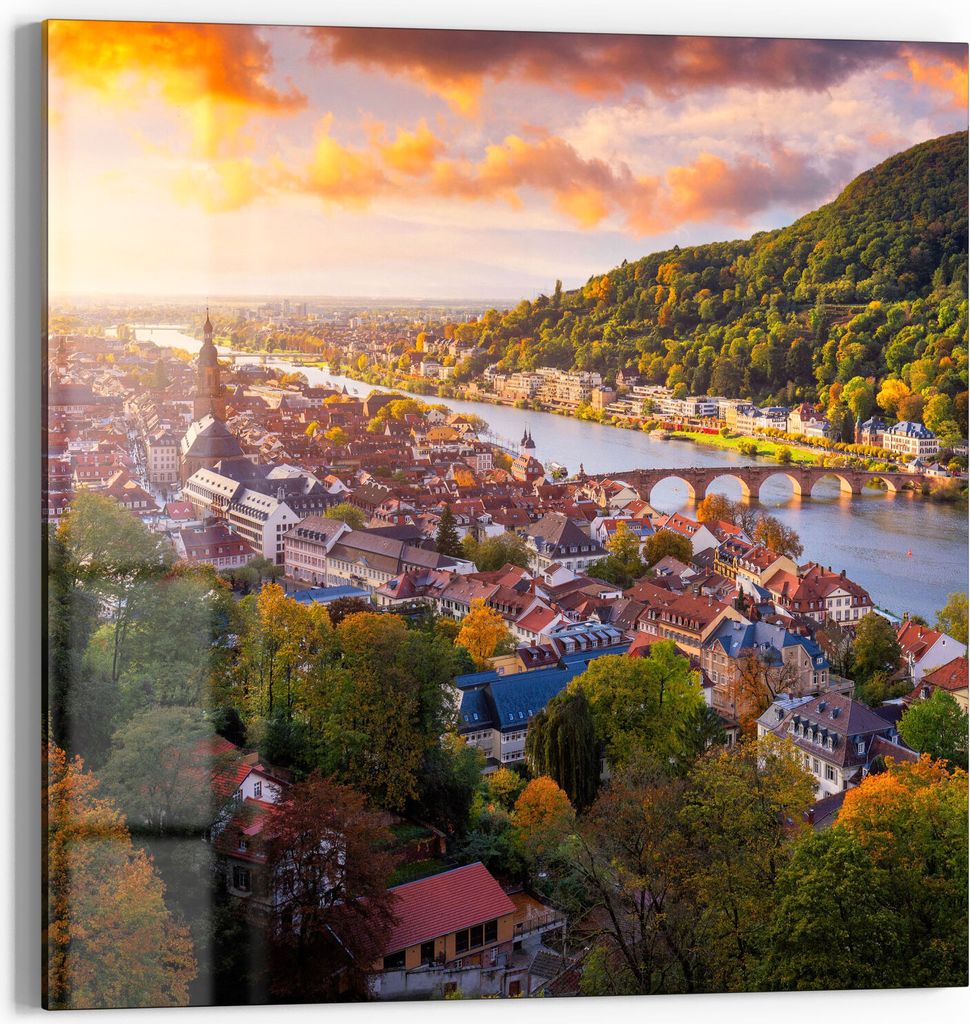 DEQORI Glasbild Echtglas 30x30 cm 'Blick über Heidelberg' Wandbild Bild modern Deko