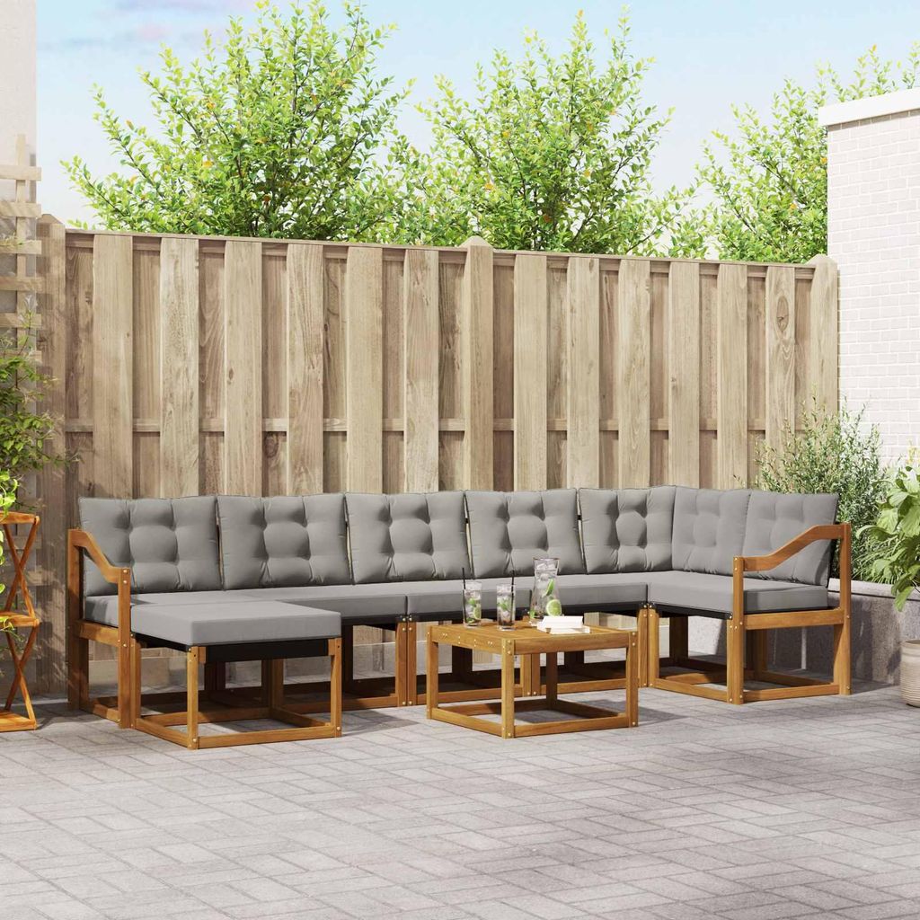 (Robust Möbel)Outdoor-Sofagarnitur - CLORIS - Balkonmöbe/Sitzgruppe - mit Kissen 8 pcs - Moderne Design - Natürlich und Hellgrau - Gartensof...