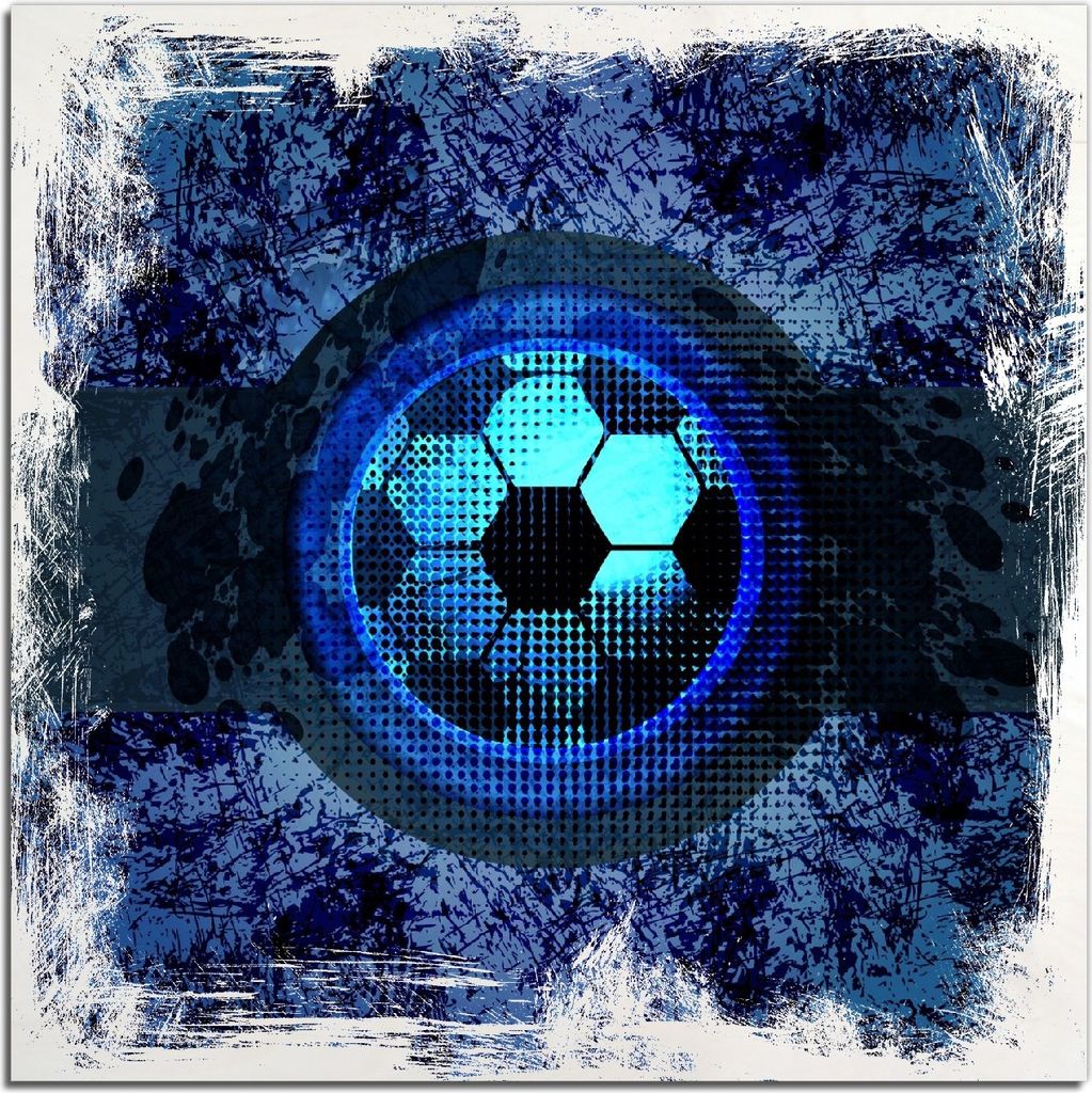 Kunstdrucke Wandbilder Holz in : Brillante Farben, Größe 50 x 50 cm Motiv Fußball Design - Abstraktes Muster in blau