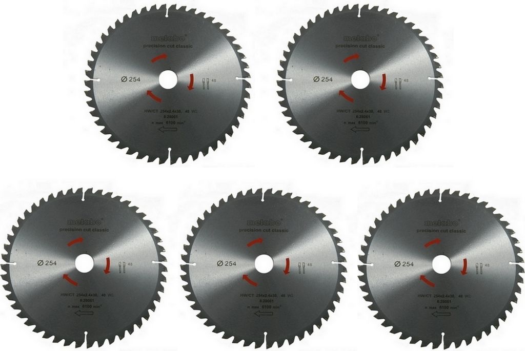 Metabo Kreissägeblatt Sägeblatt 254 mm Z48 5°Neg. 5 Stück für Bosch GCM GTS
