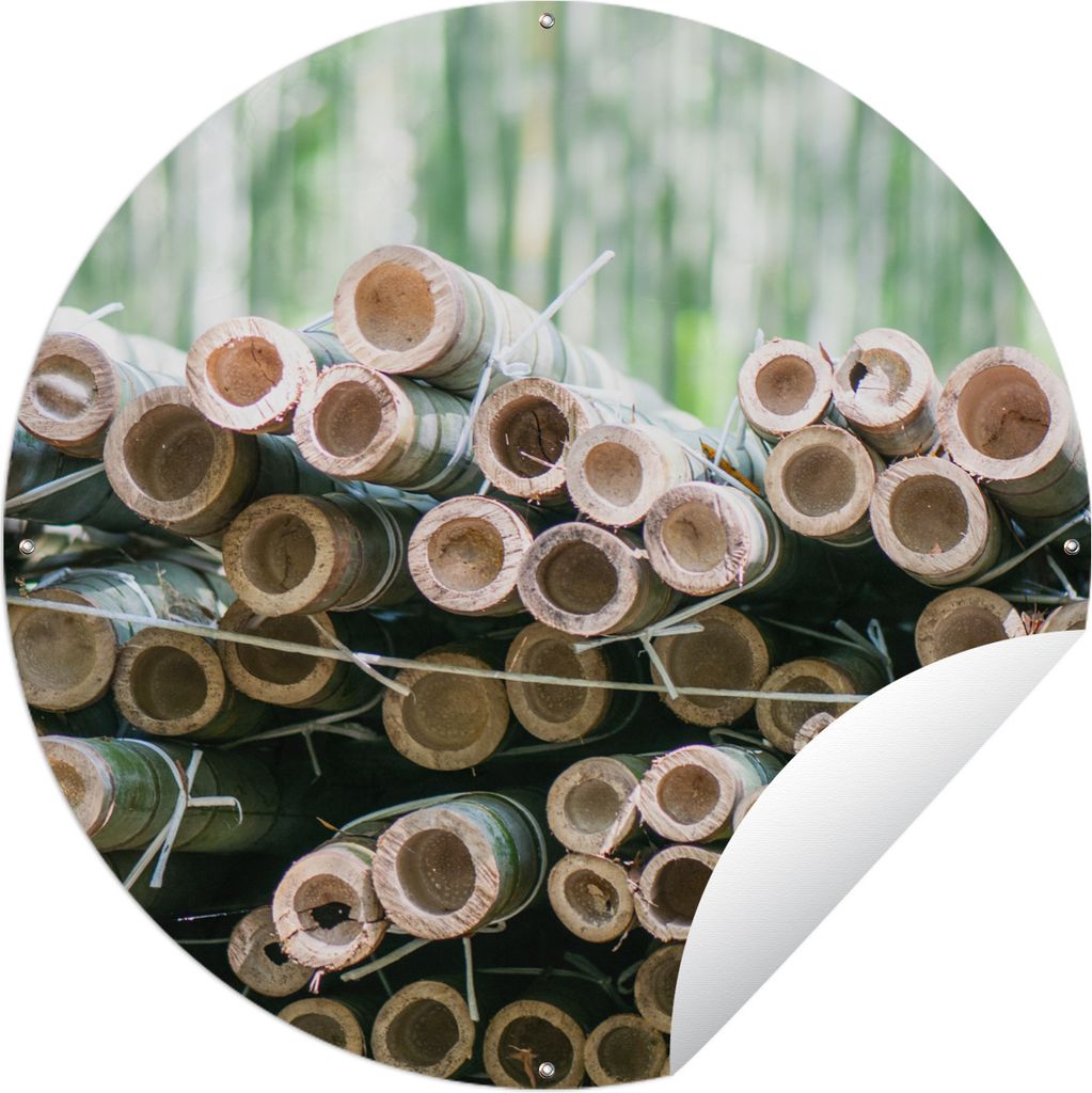MuchoWow Gartenposter Outdoor-Poster Rund Stapel von geschnittenem Bambus Arashiyama Ø 120 cm Gartendeko Rundes Poster draußen