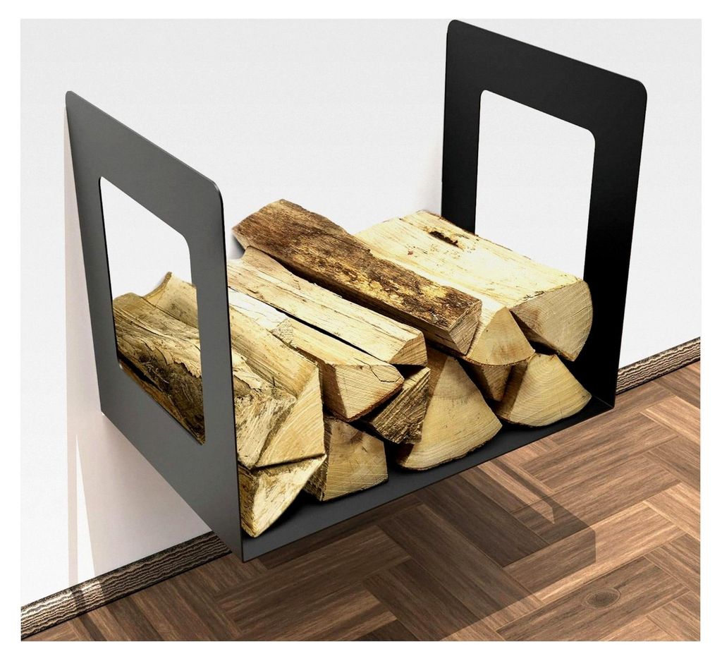 Kaminholzregal zur Wandmontage, pulverbeschichtet, Design: Schwarz, hängend
