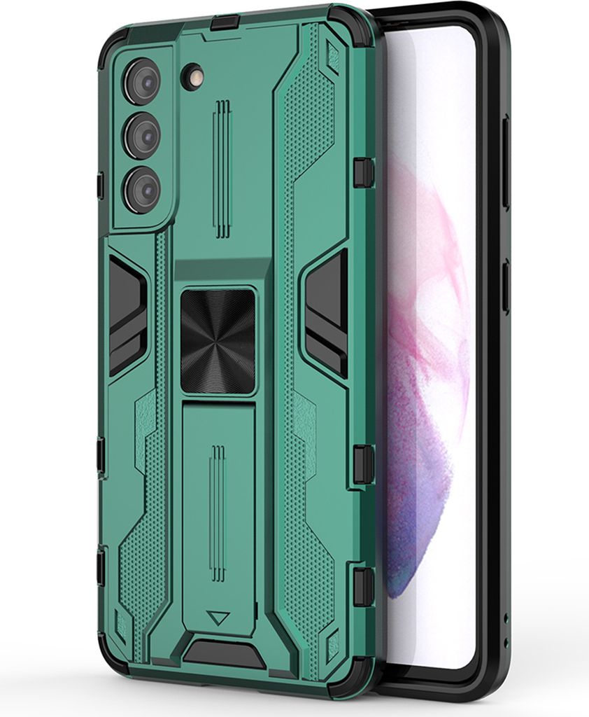 Galaxy S21 5G Hülle, Dual Layer PC TPU Bumper Stoßfest Ständer Schutzhülle für Samsung Galaxy S21 5G Grün