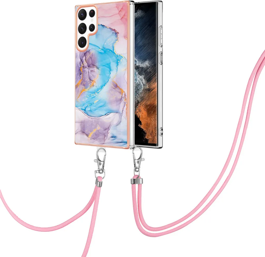 Custodia Samsung S22 Ultra con Cinturino Blu - Protezione Anti-Caduta