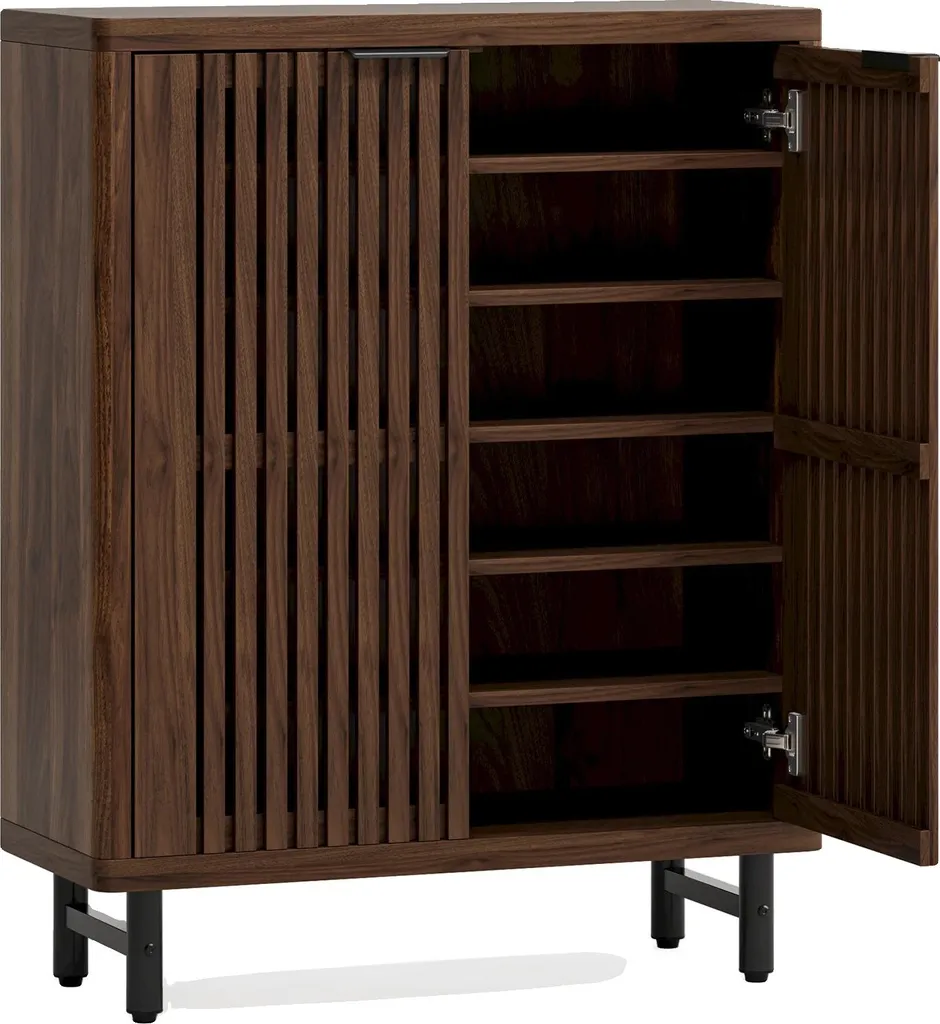 Meuble à chaussures bois noyer, rangement 6 étages pour entrée organisée