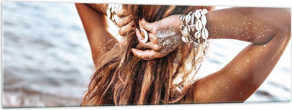 Bilder auf glas - Einteilig - Haare Frau Strand - 160x50cm - Glasbilder - Wandbilder - Bilder - zum Aufhängen bereit - Wanddekoration aus Glas - G...
