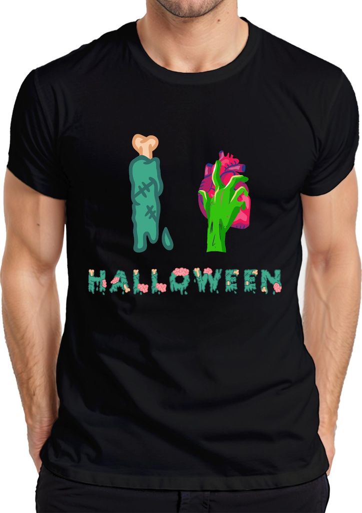 HALLOWEEN Zombie Hand Herz Knochen Blutig Horror Grusel Spuk Herren T-Shirt, Schwarz, XL