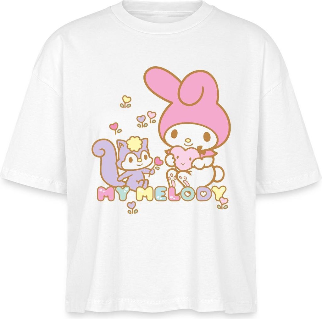 Spreadshirt My Melody Pflückt Mit Risu Herzblümchen Boxy Shirt Damen, S, Weiß