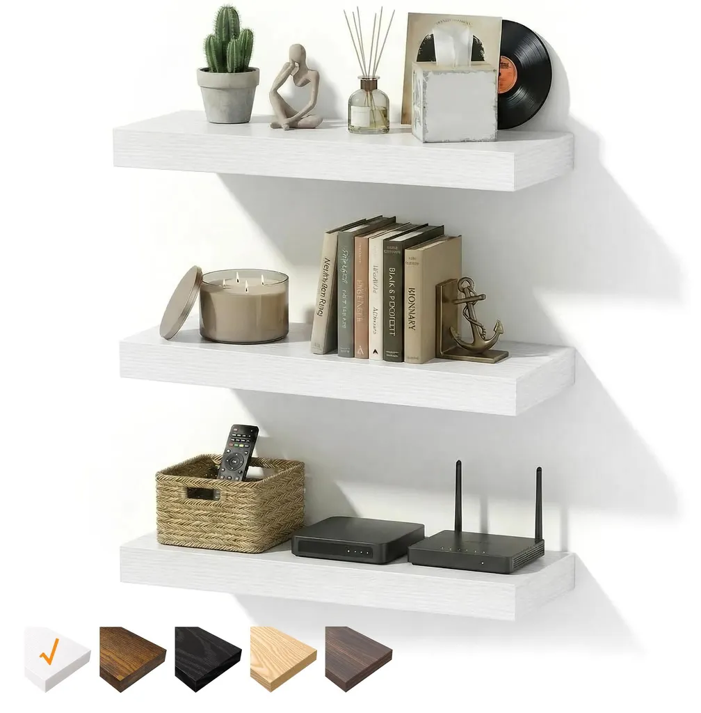 Lot de 3 tablettes murales flottantes blanches, étagère en bois MDF 40cm