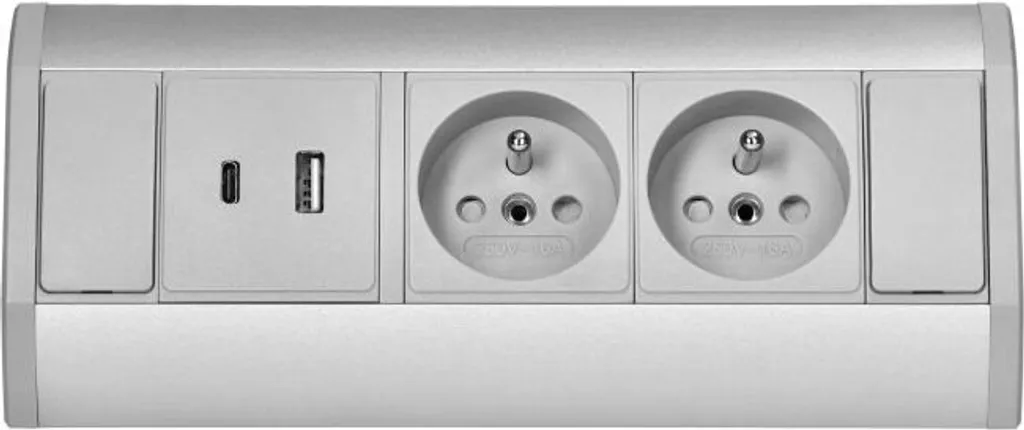Prise d'angle pour bureau et cuisine avec double chargeur USB A + C