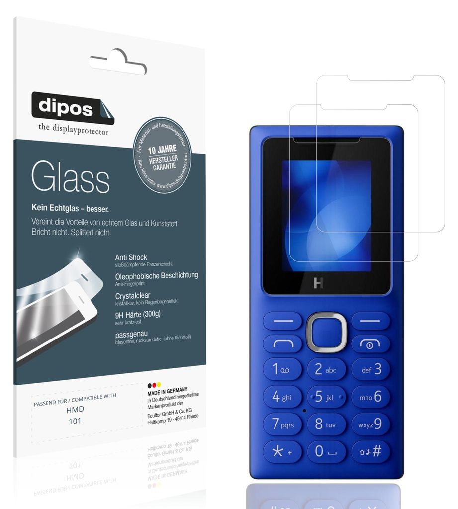 2x Schutzfolie für HMD 101 - Anti-Shock 9H Folie dipos Glass Kunststoffglas