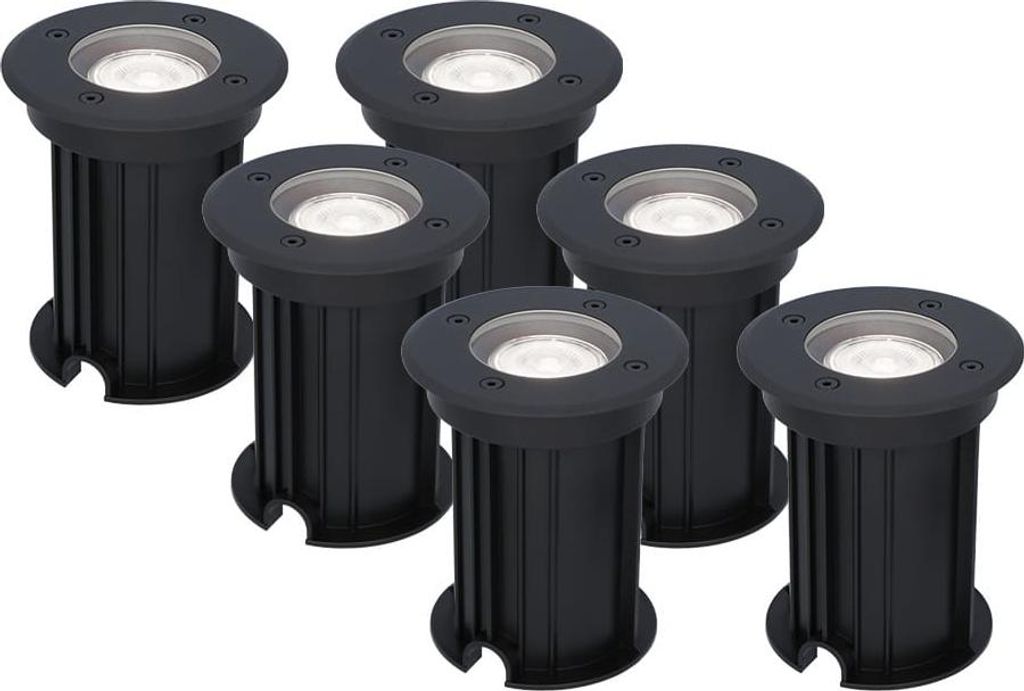 hoftronic LED Bodeneinbaustrahler 6x 4W 345lm 6500K GU10 Schwarz IP67 Dimmbar