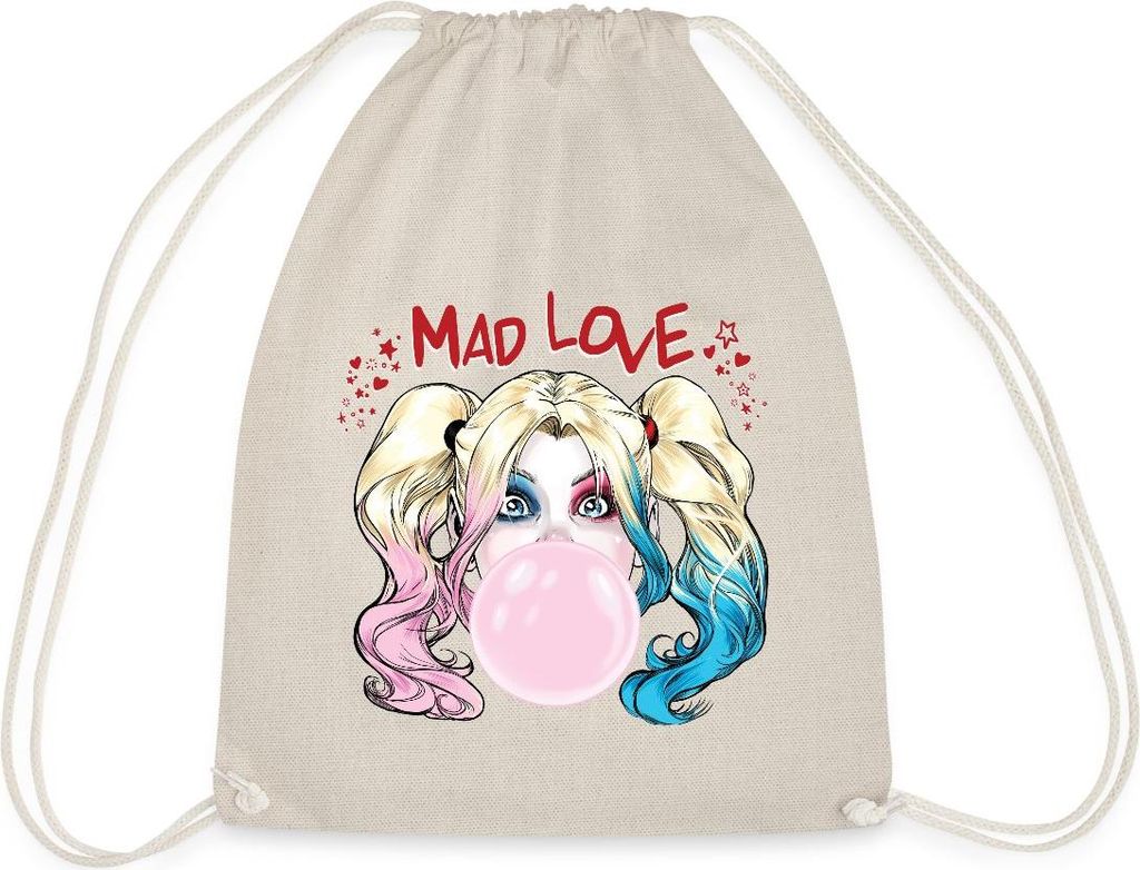 Spreadshirt Harley Quinn Mad Love Bubblegum Turnbeutel, One size, Natur