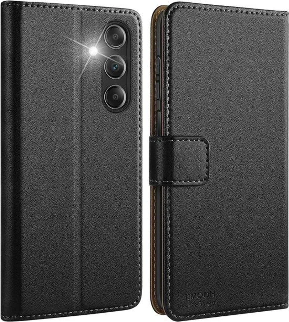 Étui en cuir noir avec mécanisme à rabat pour smartphone de luxe 6,1"