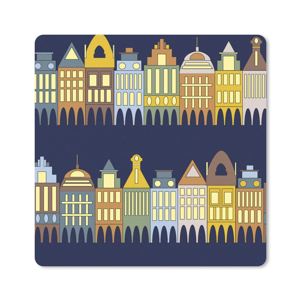 MuchoWow Mauspad Mousepad Muster - Häuser - Gebäude 20x20 cm - Mousepads - Maus Mat - Pad - Mausunterlage - Desk Mat - Bureauartikeln