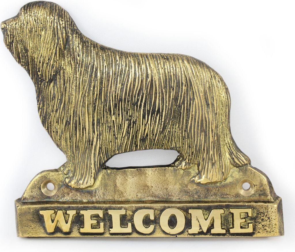 Bearded Collie - Türschild mit Hund, messingfarbenes Willkommensschild, einzigartiges Schild mit der Aufschrift Welcome von der Marke Art-Dog