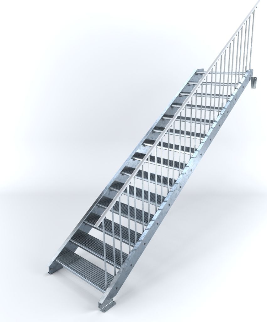 Stahltreppe 14 Stufen bis Höhe 280 cm, Laufbreite : 100 cm Geländer rechts ST 3 (31 / 9 mm schmal)