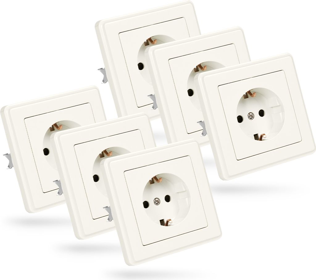 ABSINA Schutzkontakt Steckdose für Unterputz - 6x Wandsteckdose weiß 250V AC, 16A, IP20 - Schuko Steckdose Unterputz