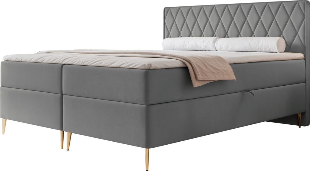 Selsey Caresso - Boxspringbett 180x200, Bonellmatratze, Topper, Velours, blau-grau