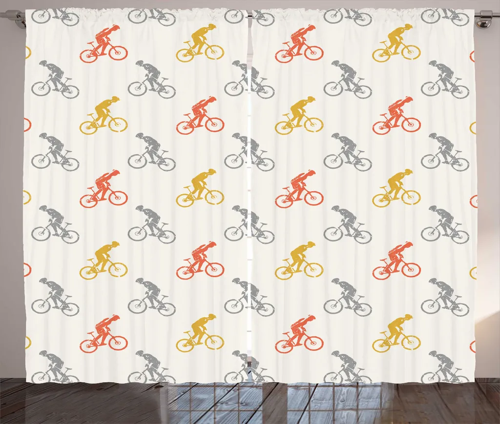 Rideau Décoratif Grande Largeur pour Chambre Motif Vélo Rétro Orange