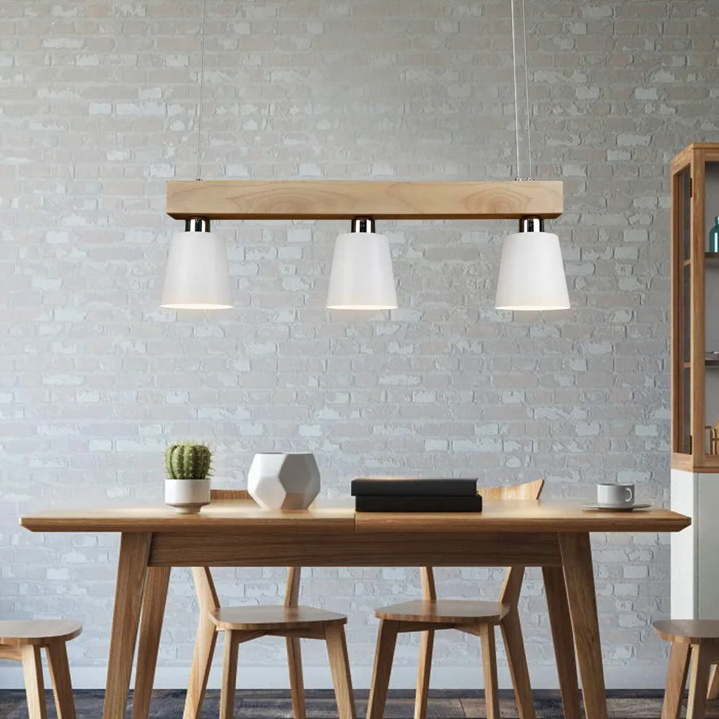 Lampe pendante bois pour table à manger réglable éclairage blanc chaud
