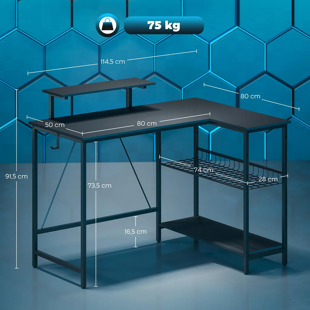 Bureau gamer d'angle compact pour setup streaming et informatique