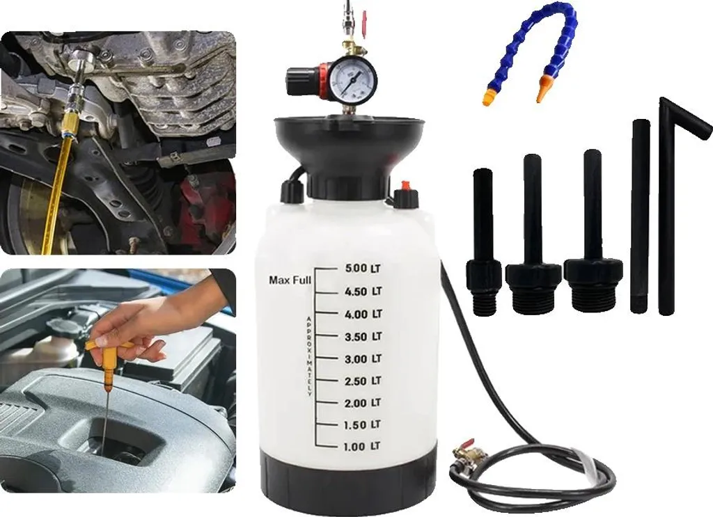 Iniettore pneumatico di liquido freni per auto, capacità 5 litri, materiale resistente all'olio, compatibilità manuale e automatica, cambio efficiente del liquido, design professionale
