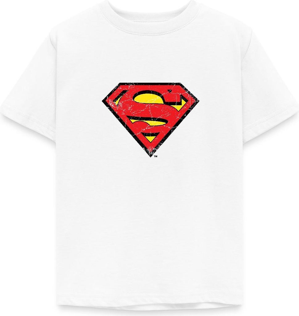 Spreadshirt DC Comics Superman Logo Used Look Karneval Kinder T-Shirt, 110/116 (5-6 Jahre), Weiß