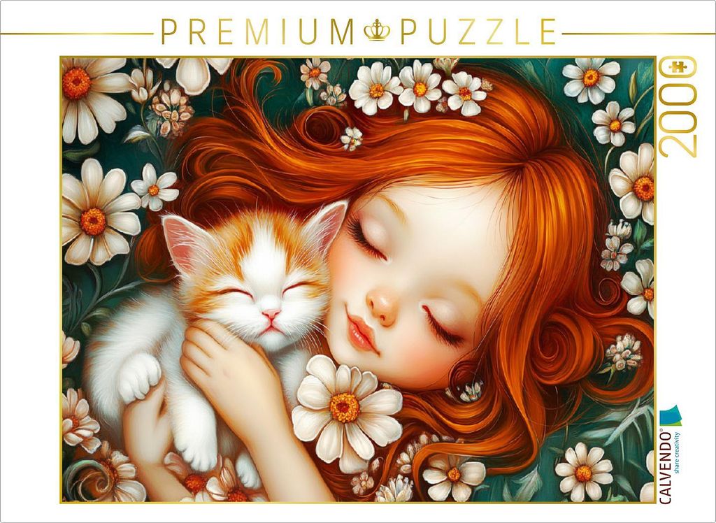 CALVENDO Puzzle Mödchen mit Katze | 2000 Teile Lege-Größe 90x67cm Foto-Puzzle für glückliche Stunden