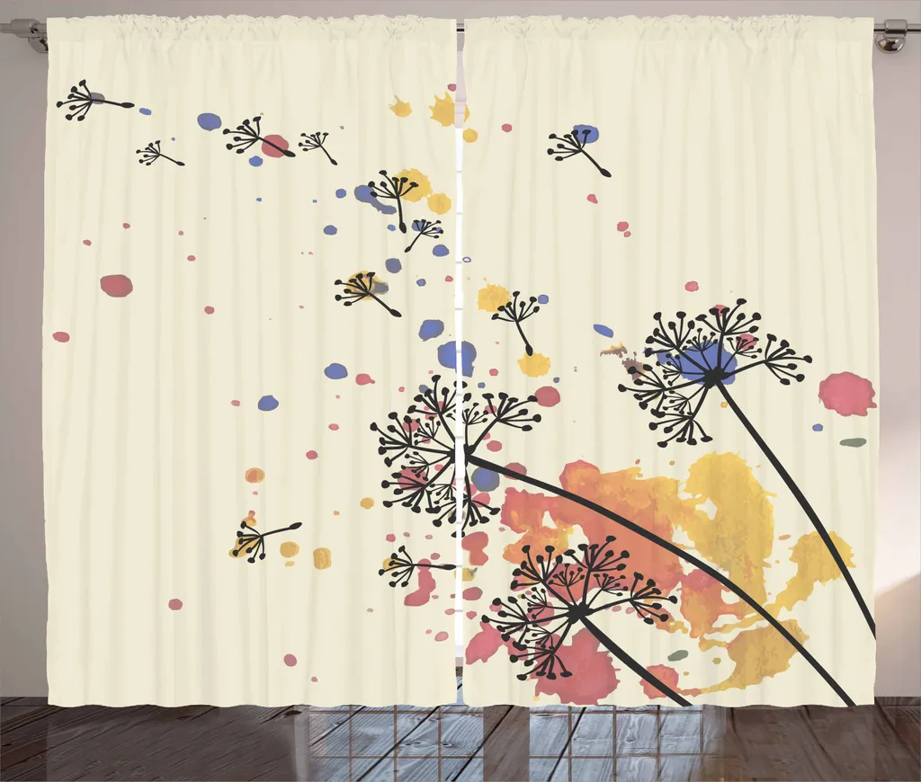 ABAKUHAUS Tenda rustica Löwenzahn, colore Blowball Stain Seed, tenda con passanti e ganci per camera da letto, 280 x 245 cm, multicolore