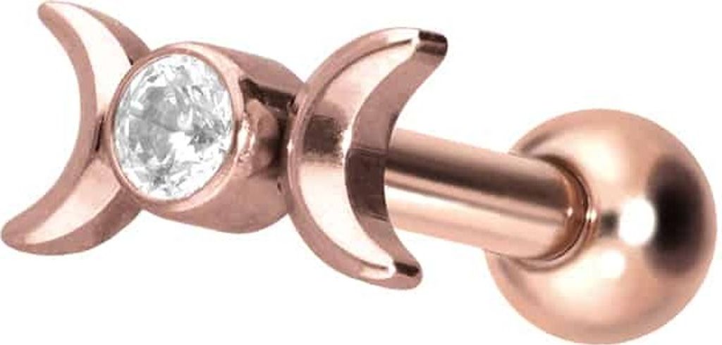 Ohrpiercing Titan Ohrpiercing mit Innengewinde 2 MONDE + KRISTALL RoséGold Stablänge: 8mm