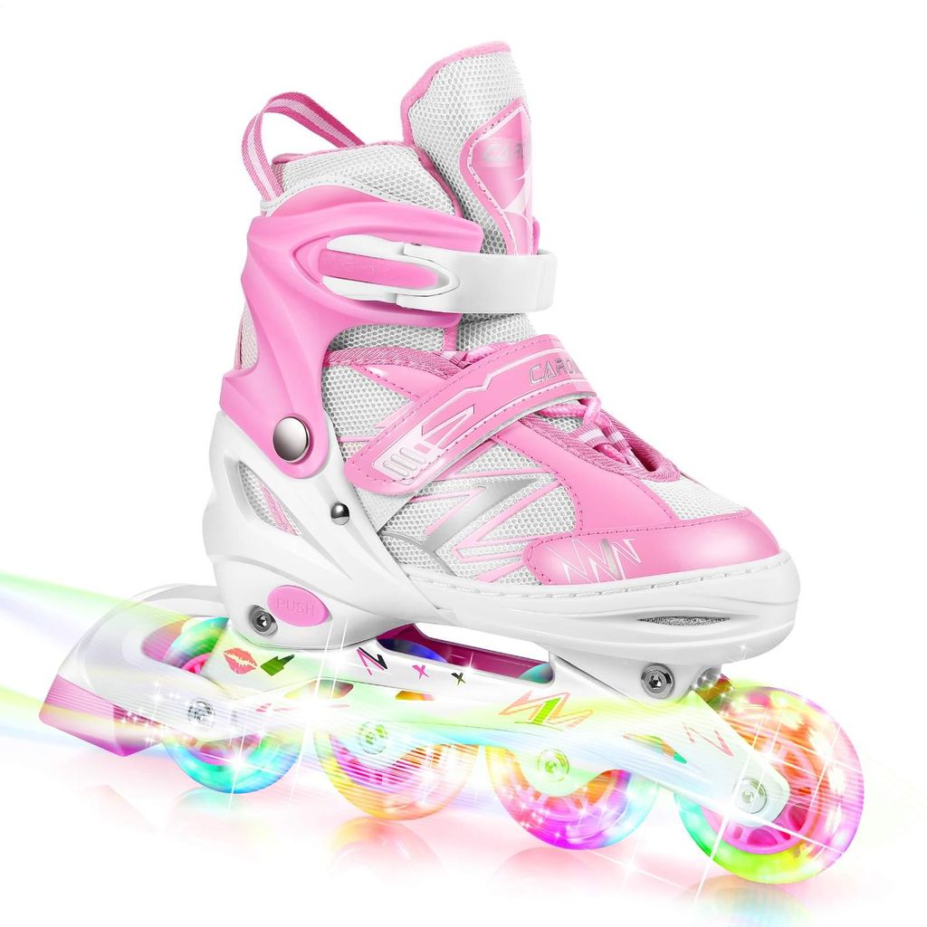 Inline Skate Rollschuhe Kinder mit blinkende Rolle S/M Verstellbar rosa 