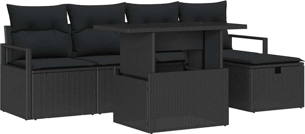 Garten-Sofa-Set mit Kissen 6 pcs Schwarz Poly Rattan