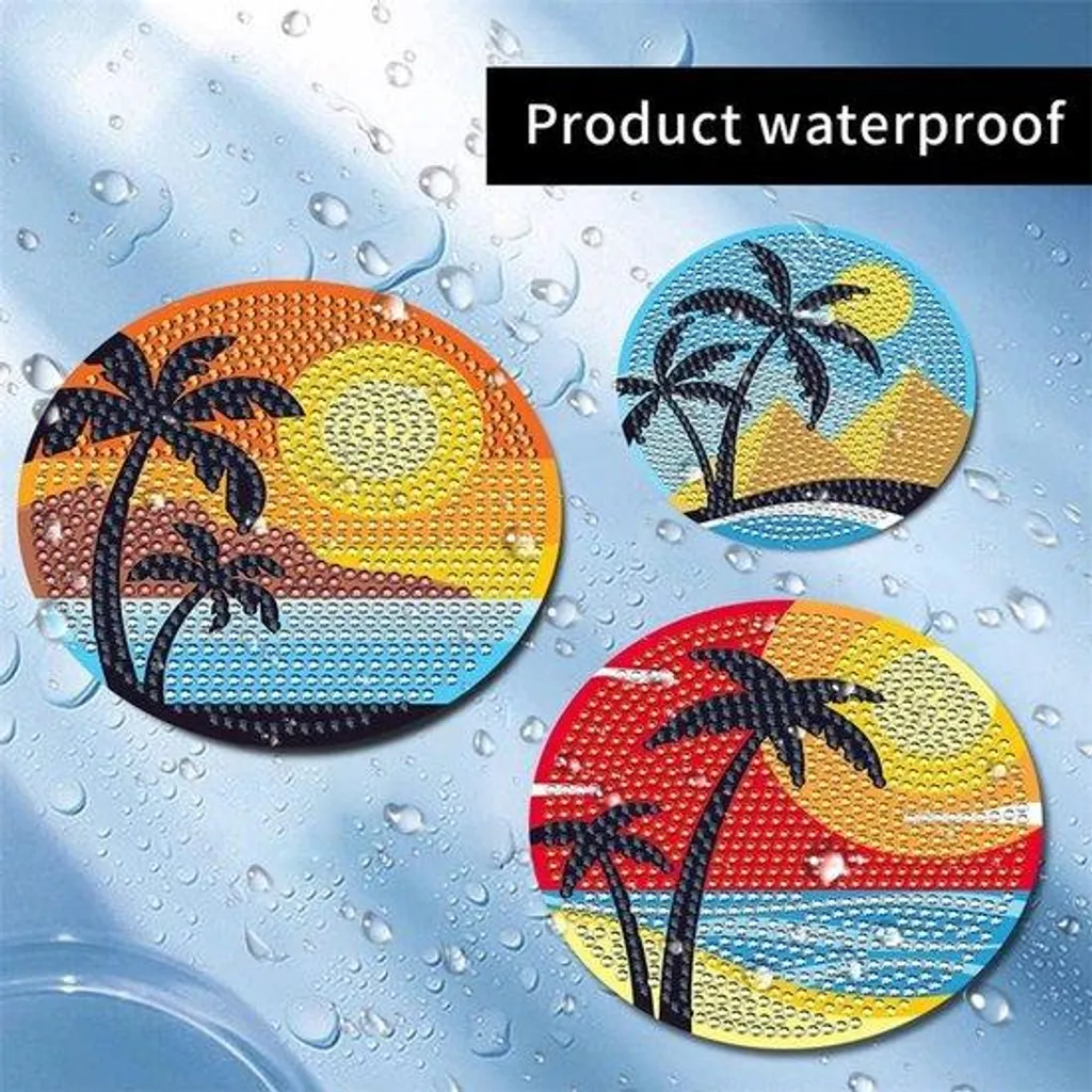 Set de 8 dessous de verre antidérapants Coucher de soleil sur la plage