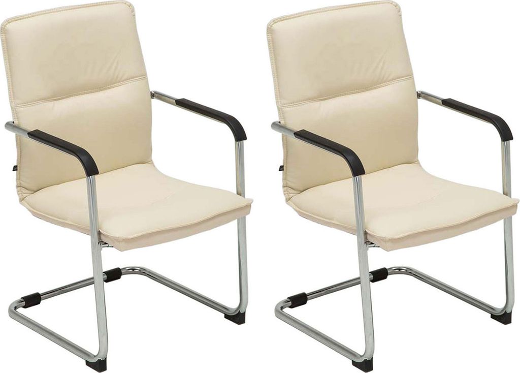 TPFLiving 2er Set Besucherstuhl Sean Kunstleder Gestell Metall in Chromoptik creme