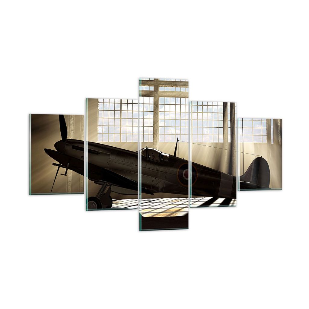 Bilder auf glas - Airplain Hangar Flug historisch - 125x70cm - Glasbilder - Wandbilder - Kunstdruck - zum Aufhängen bereit - Wanddekoration aus Gl...
