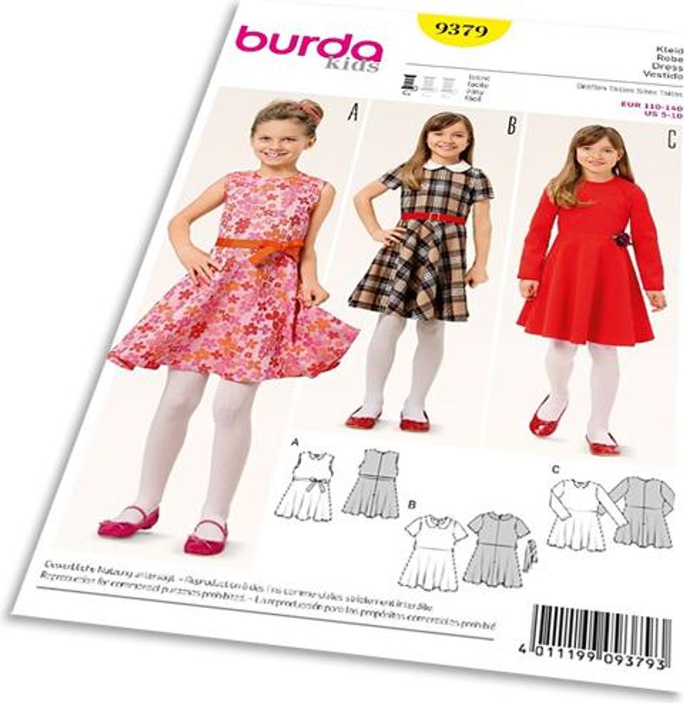 Strih Burda 9379 - Detské šaty s kolesovou sukňou Obrázok produktu 