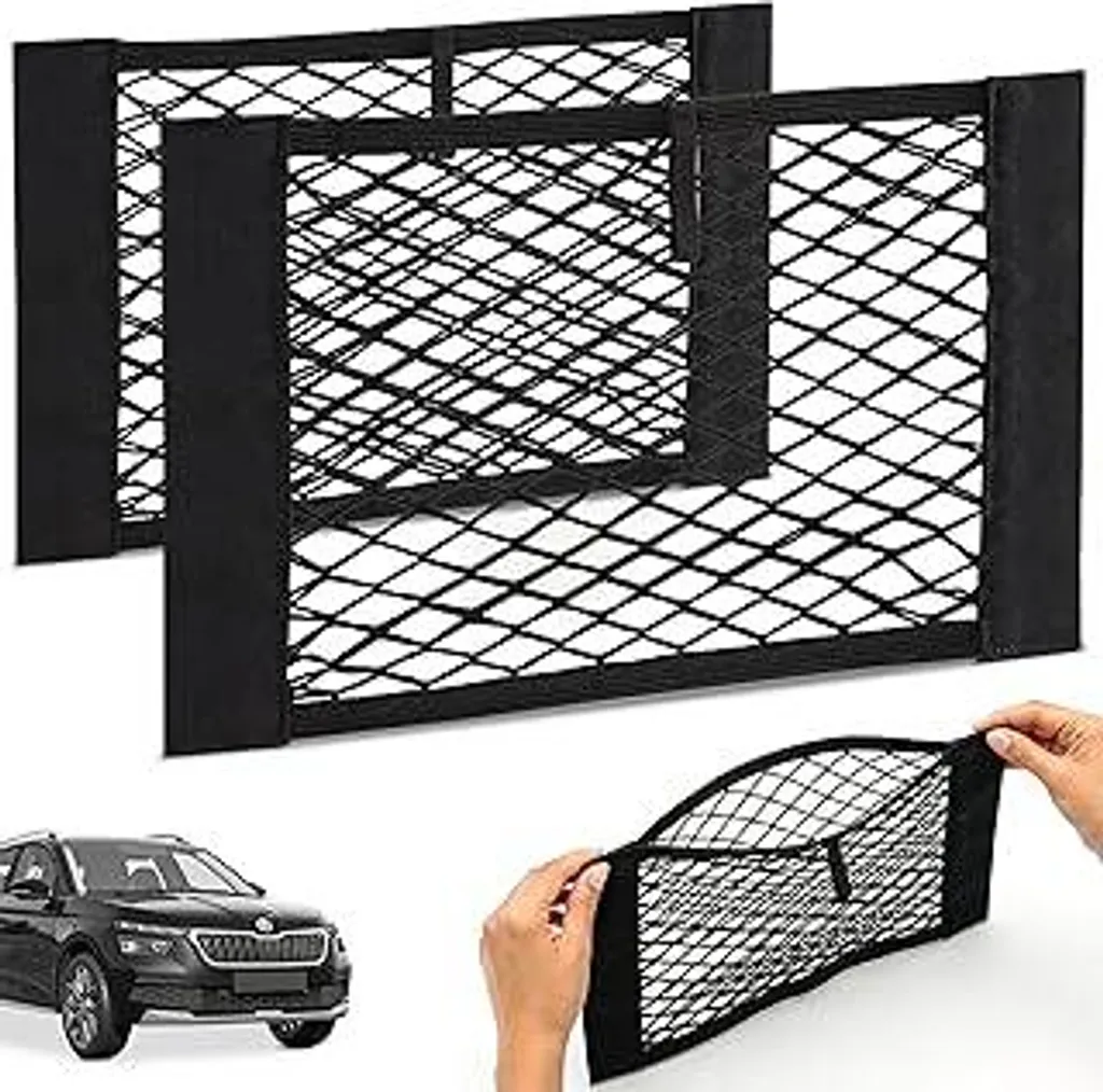 Set 2 Reti Bagagliaio Auto 40x25 cm | Organizer Elastico con Velcro
