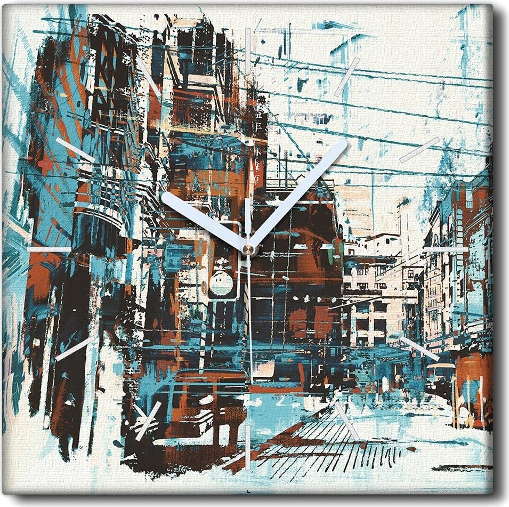 Coloray Uhr auf Leinwand 30x30 cm Wand Uhr Dekoration Wohnzimmer Segeltuch weiße Zeiger -Grunge Urban Street.