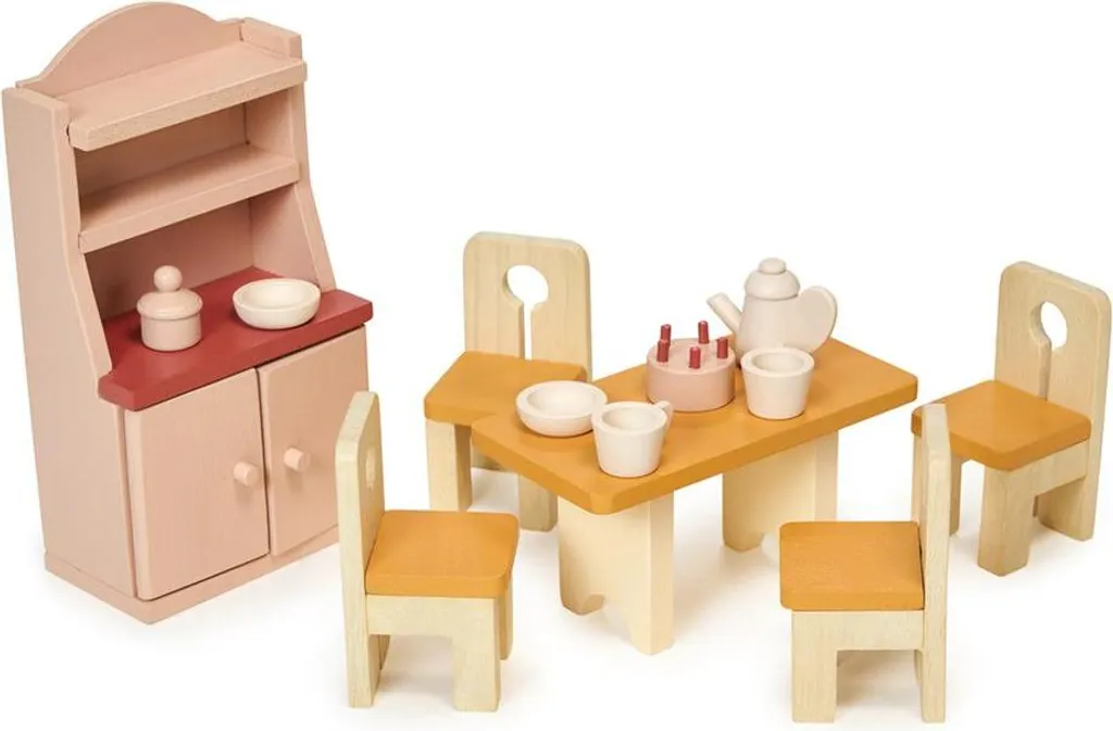 Mentari Salle à Manger en Bois pour Maison de Poupées - Jouet Durable