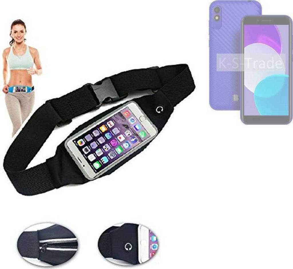 K-S-Trade Jogging-Armband kompatibel mit BLU C5L+ Gürteltasche Umhängetasche Bauchtasche schwarz Sport Running Jogging Fitness Laufen Exercise
