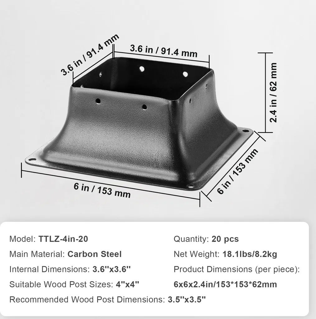 Ancrage de Poteau pour Terrasse et Balcon en Acier Noir - Lot de 20 pcs - 7