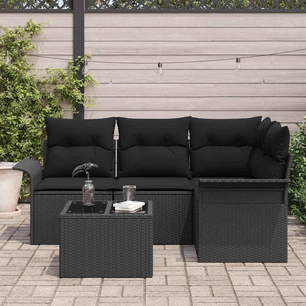 Maison Exclusive - Gartensofa-set mit Speicher 5 pcs Schwarz Poly-Rattan