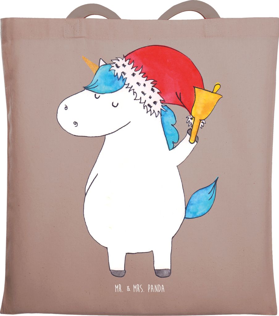 Mr. & Mrs. Panda Tote Bag Einhorn Weihnachtsmann - Braun Pastell - Geschenk, Baumwollbeutel, Unicorn, Feenstaub, Tasche, Laptoptasche, Nikolaus, Be...