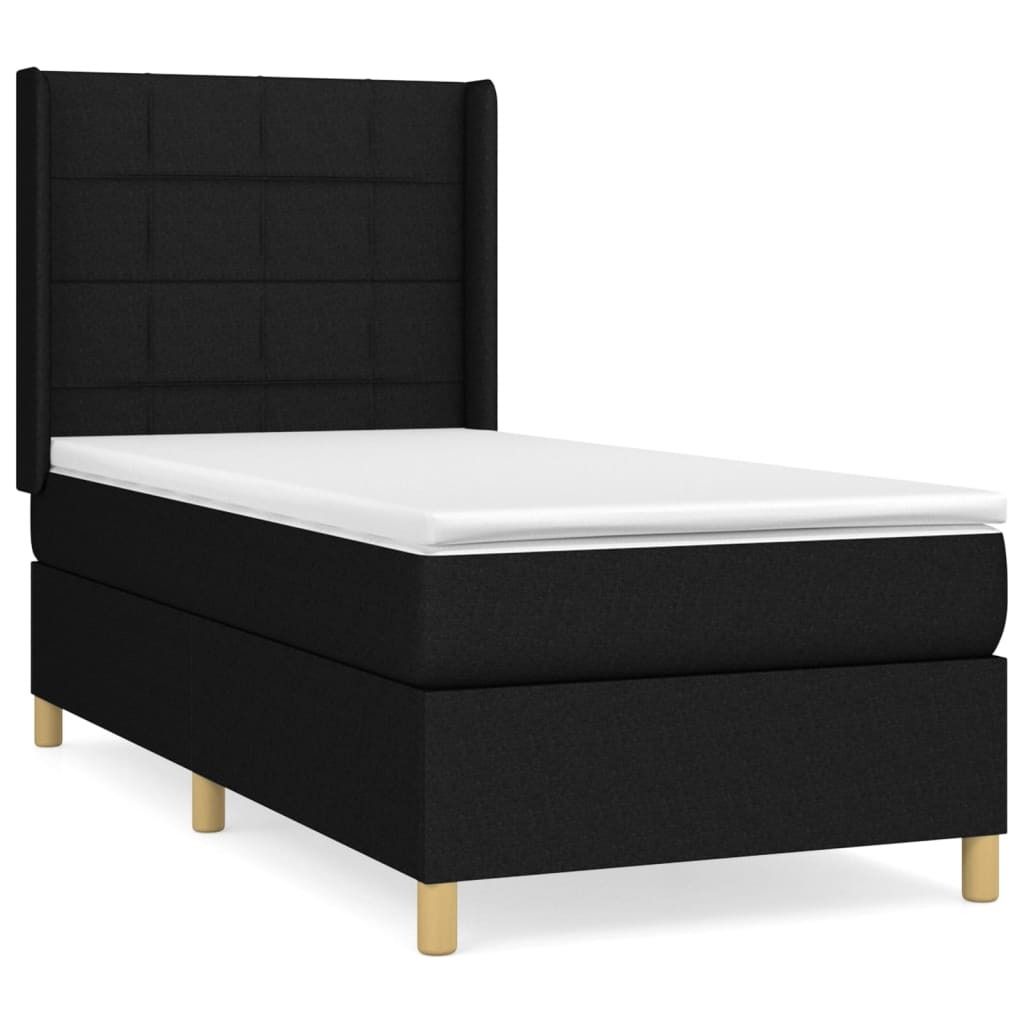 (Robust Möbel)Boxspringbett - Einzelbett/Jugendbett mit Lattenrost - mit Matratze Schwarz 90x190cm Stoff - Klassische Betten DEMöbel479668