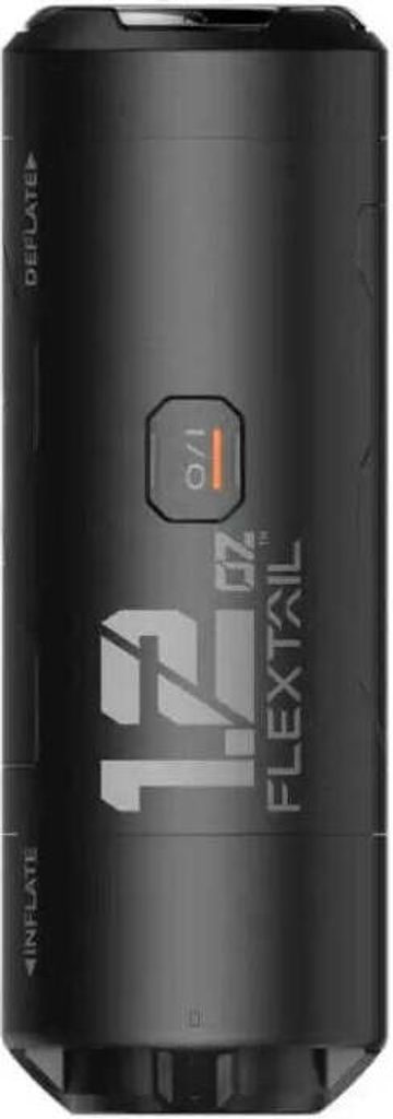 A black cylindrical portable air pump with branding and controls.